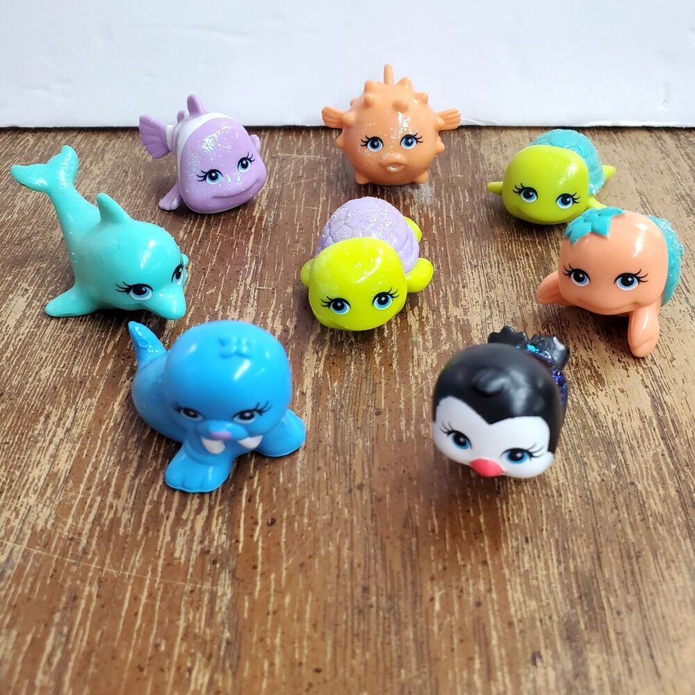 Polly Pocket Shimmer n Splash Glitter Pet Lot  Dolphin Seal Walrus Turtle 2008